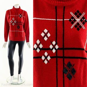Argyle Red Turtleneck Sweater